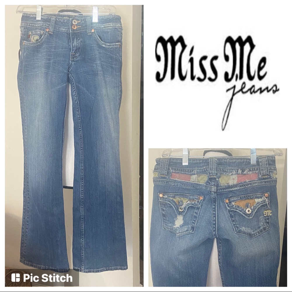 Miss Me Jeans Size 27 Boot Leg Flare Distressed Patchwork Windsor Stitch Stretch